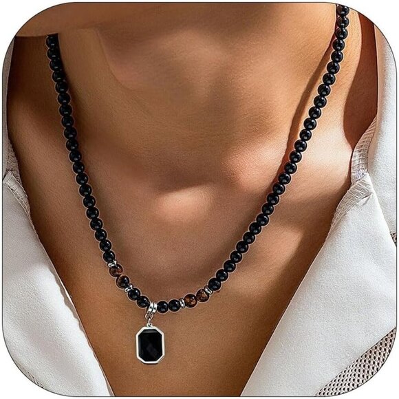 ✨Men Black Chains Puka Shell Beaded Necklaces Beach Seashell Necklace Jewelry - Picture 1 of 7